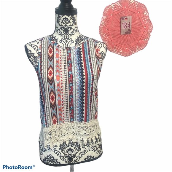Tops - Xhilaration Aztec Crochet Race Back Tank Top